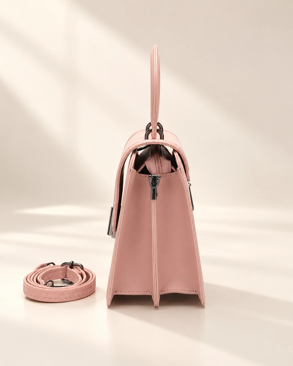 SU QUEENA 2787 pink bag side profile with coiled shoulder strap