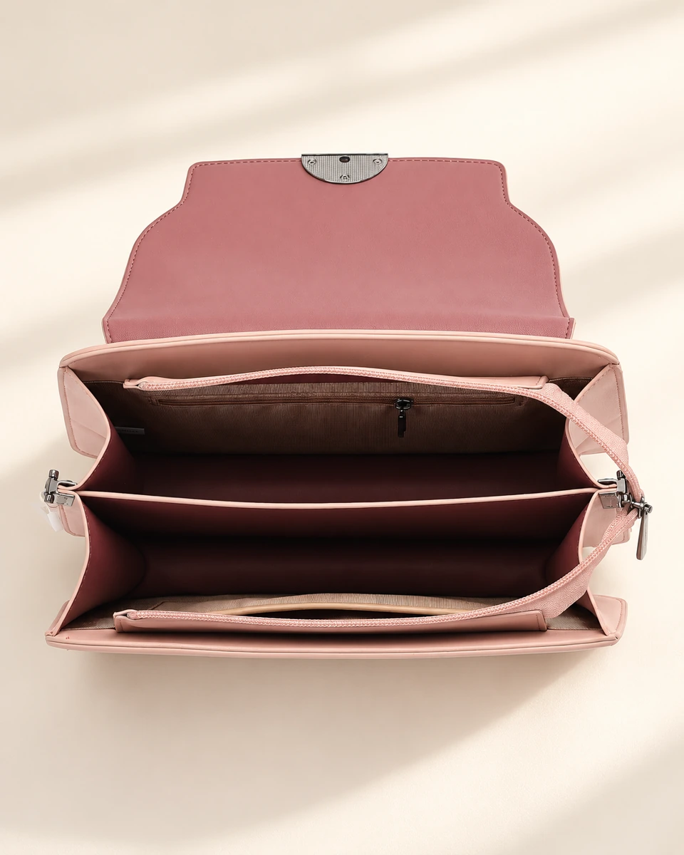 SU QUEENA 2787 open pink bag with two compartments and rear zip pocket
