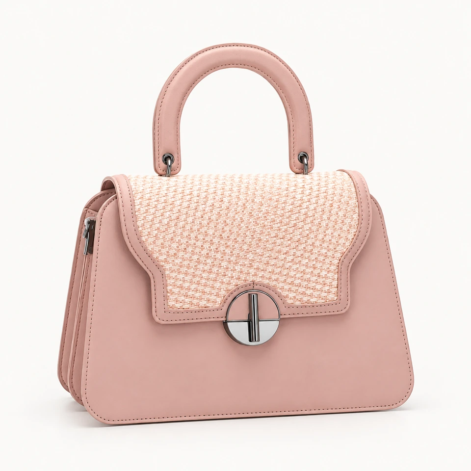SU QUEENA 2787 blush bag with woven flap and round silver clasp.