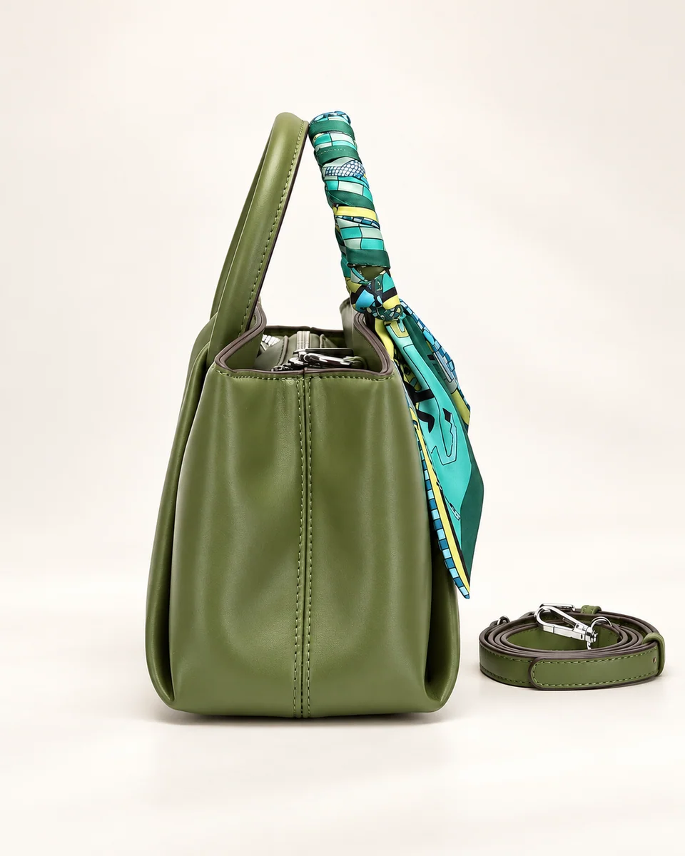 SU QUEENA 3177 olive bag side profile with scarf and strap