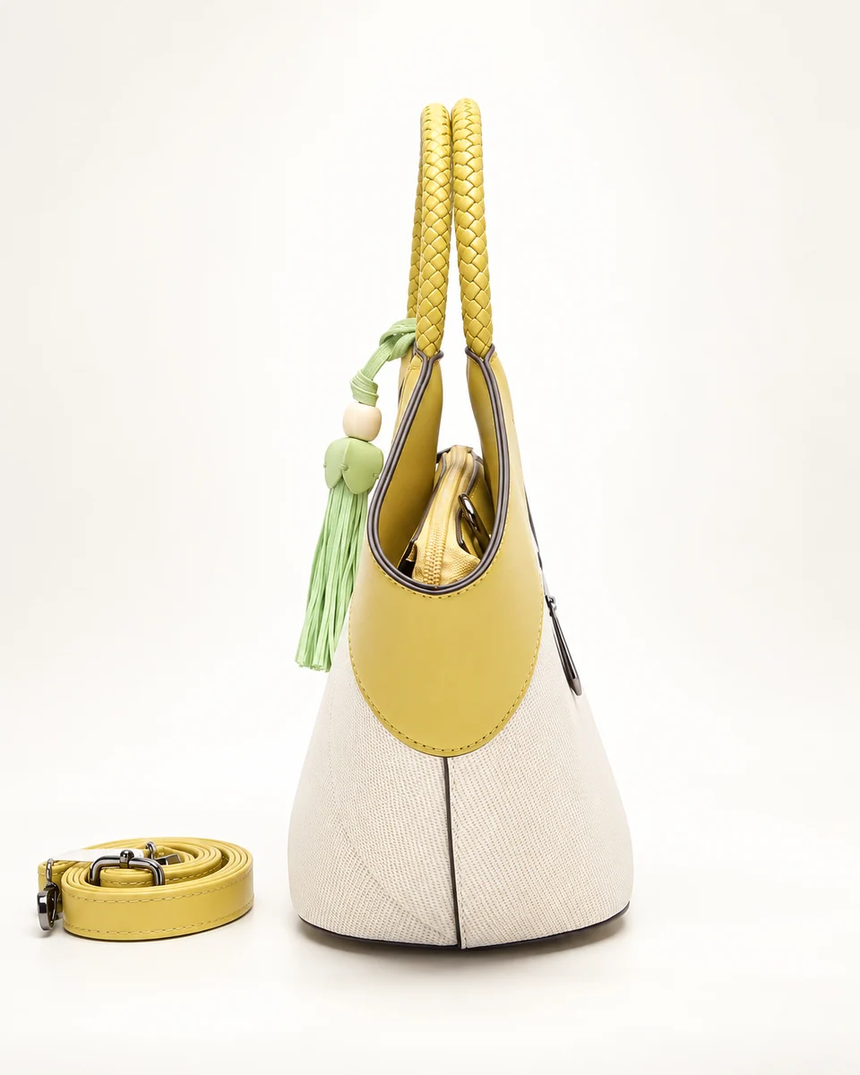 SU QUEENA 3208 ivory and yellow bag side profile with tassel and strap