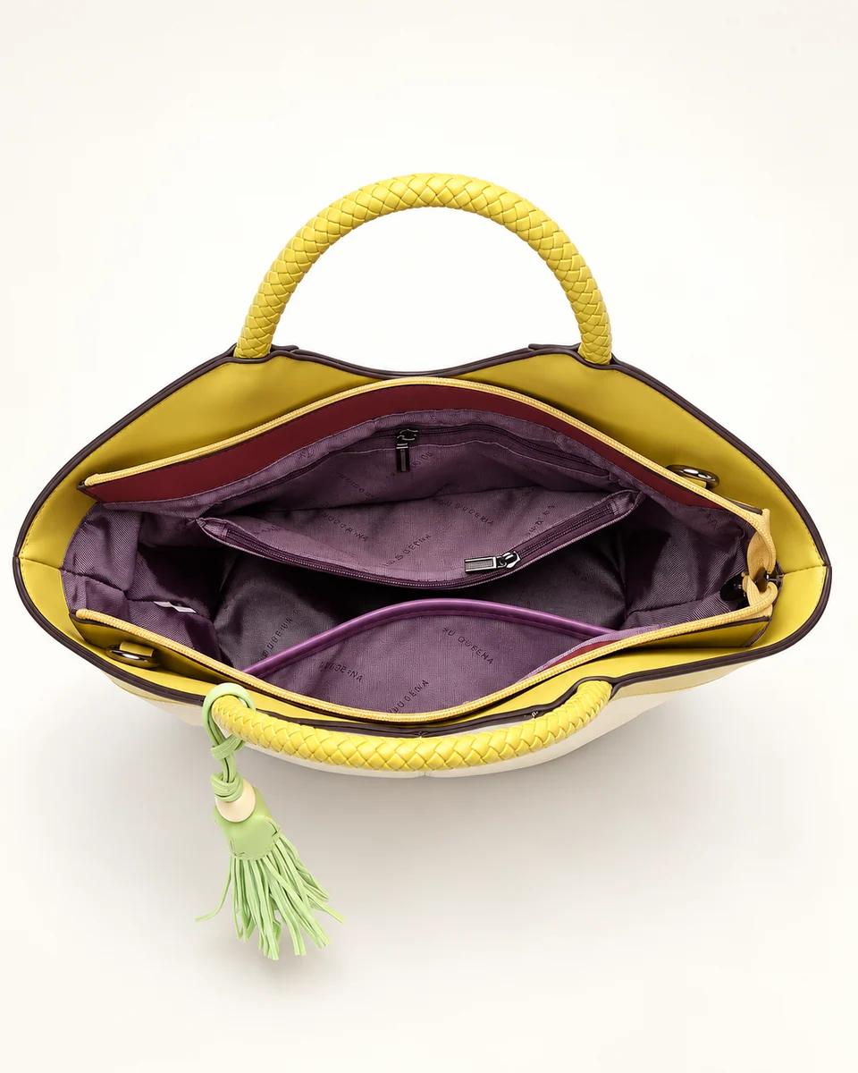 SU QUEENA 3208 open bag with plum lining and green tassel