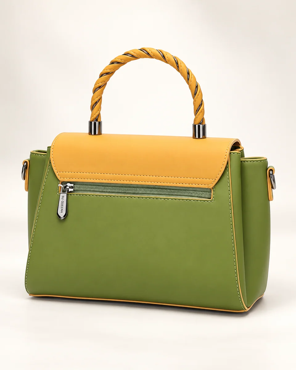3234 in green and yellow, showing the twisted handle and back zip pocket